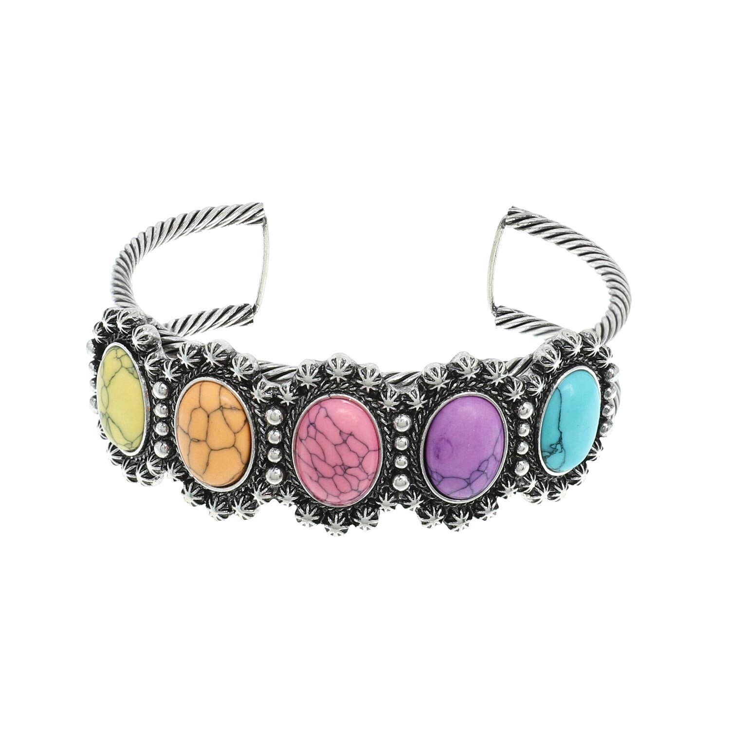 WESTERN TURQUOISE SEMI STONE CONCHO CUFF BRACELET, Colour: Multi