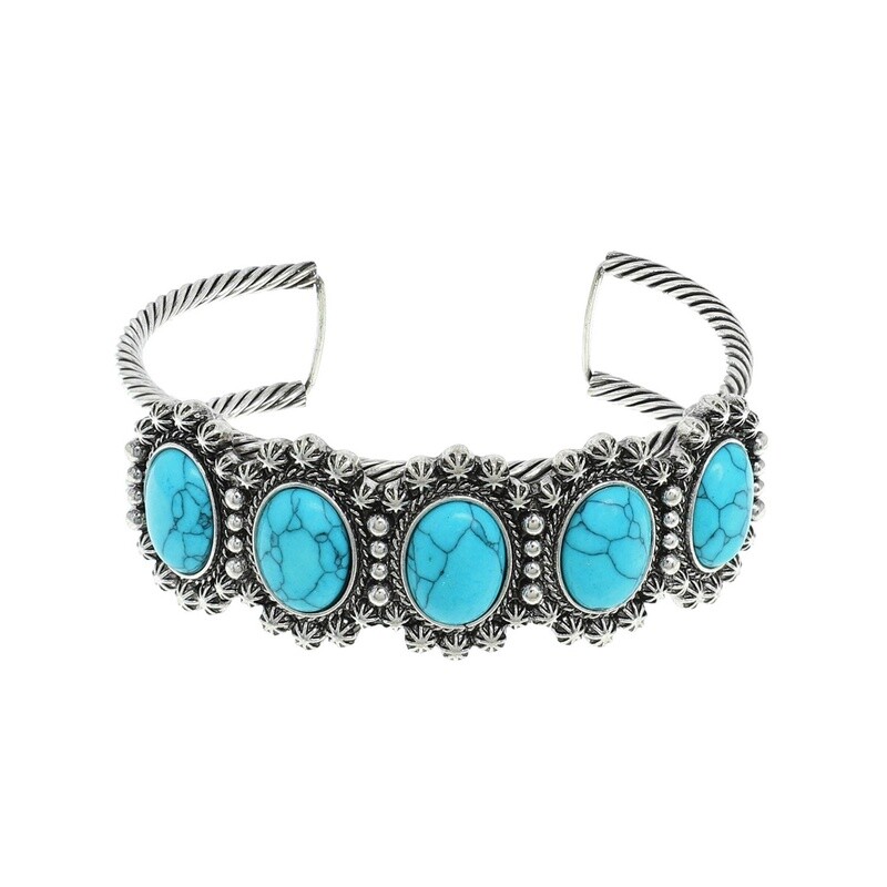 WESTERN TURQUOISE SEMI STONE CONCHO CUFF BRACELET