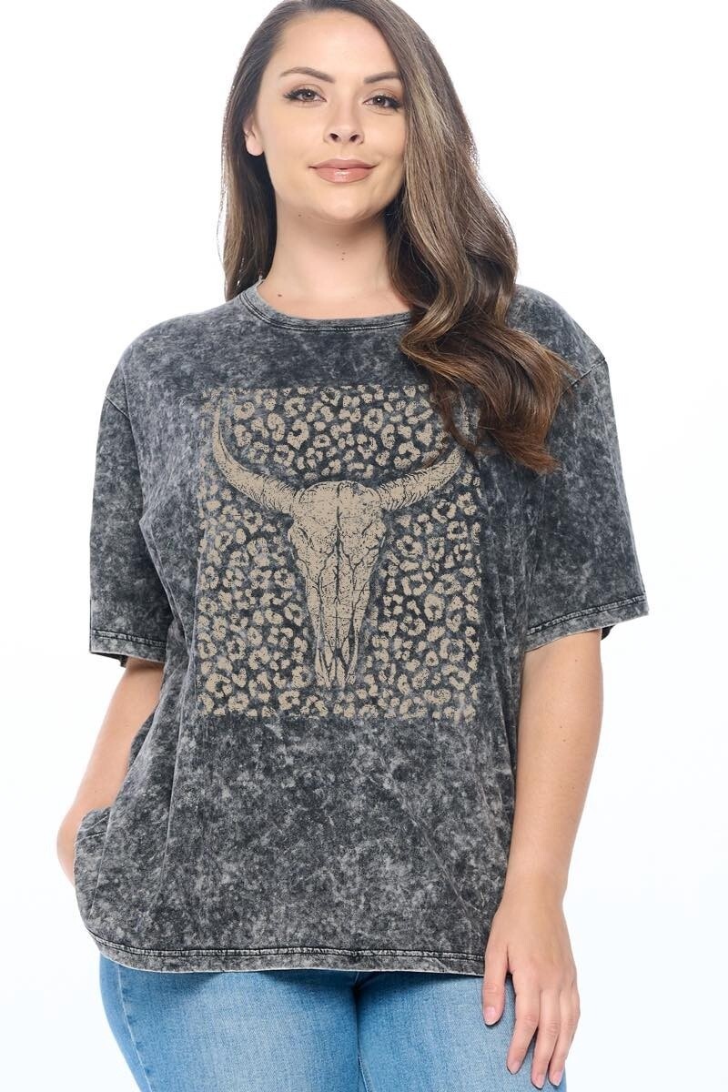 LEOPARD LONGHORN VINTAGE MINERAL WASHED GRAPHIC TEE