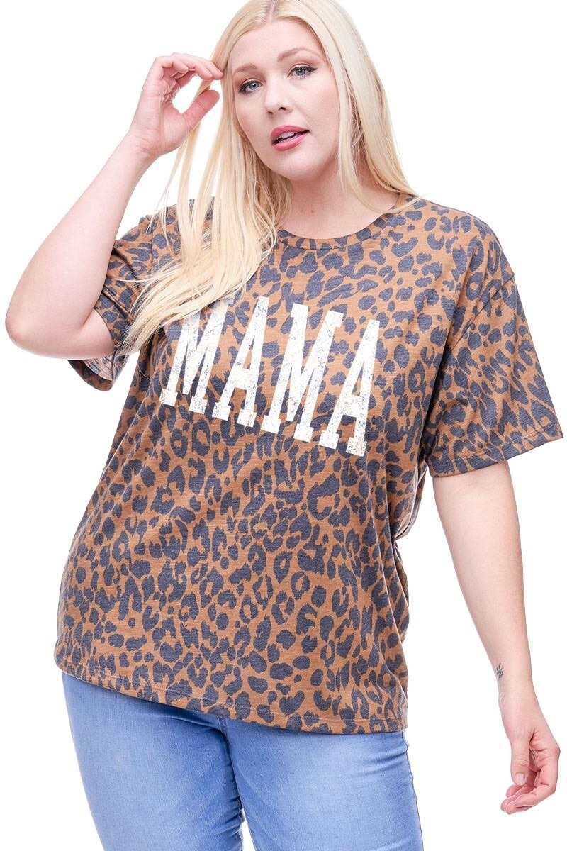 LEOPARD MAMA COTTON GRAPHIC TEE- PLUS SIZE