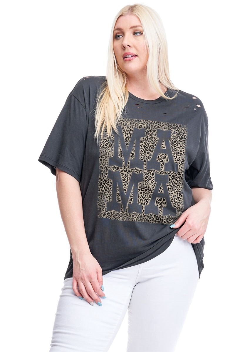 DISTRESSED MAMA LEOPARD GRAPHIC TEE- PLUS