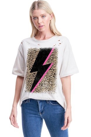 LEOPARD  LIGHTNING BOLT LEOPARD GRAPHIC TEE