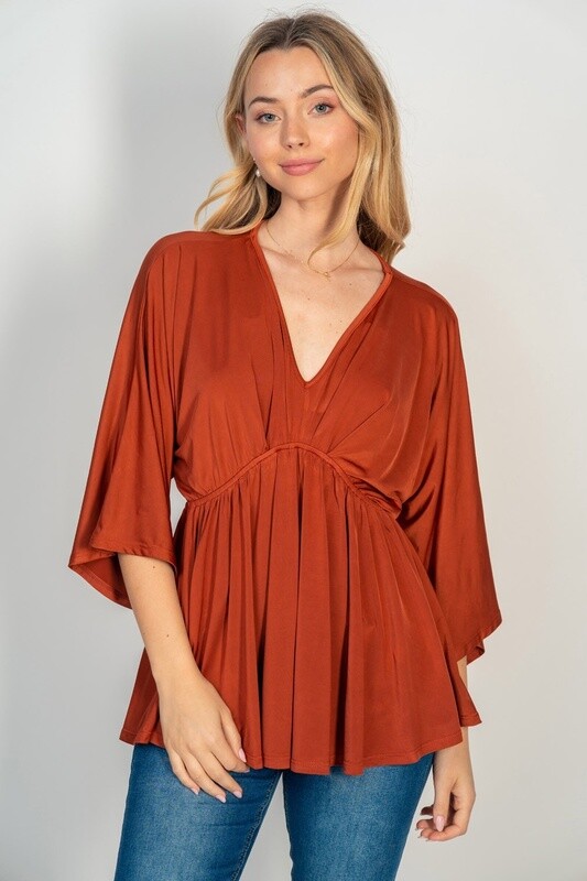 Three Quarter Sleeve Solid Knit Top