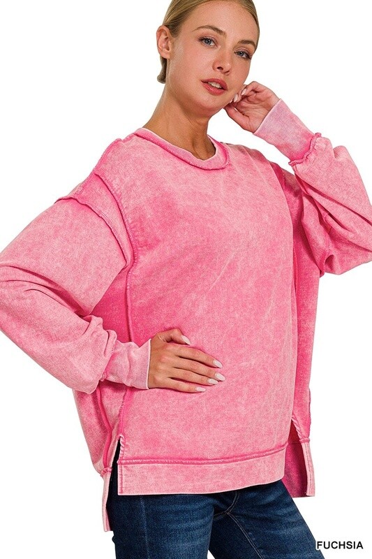 ACID WASH F/TERRY EXPOSED-SEAM SWEATSHIRT