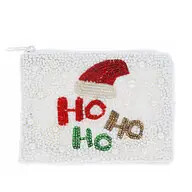 Santa Hat HO HO HO beaded Coin Purse