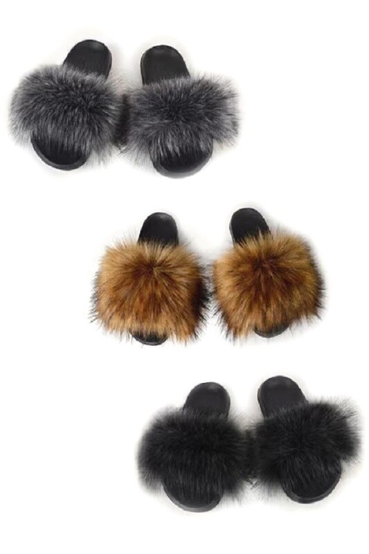 SINGLE BAND FURRY SLIPPERS SLIDES