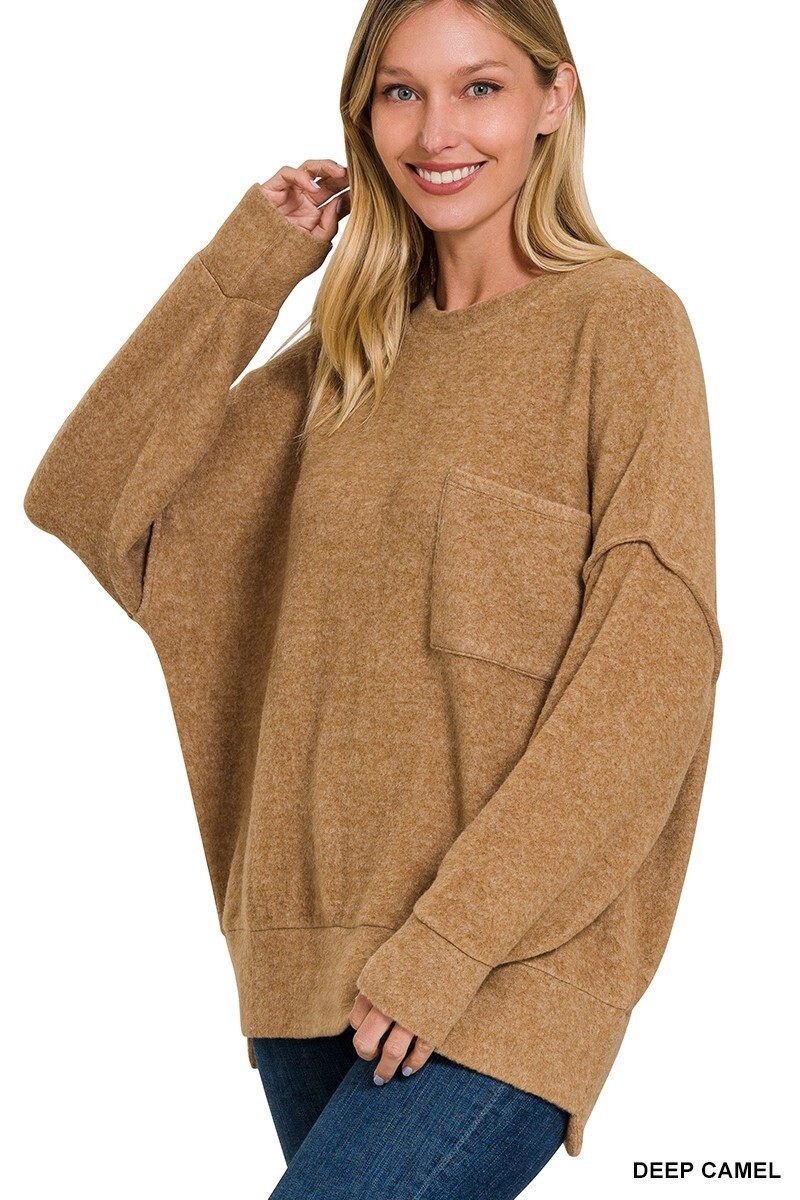 BRUSHED MELANGE DROP SHOULDER OVERSIZED SWEATER, Size: S/M, Colour: Deep Camel
