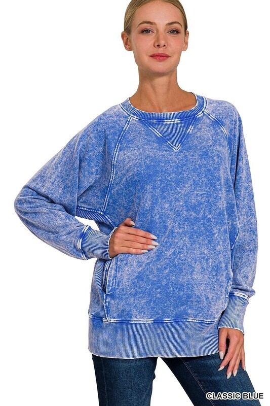 ACID WASHED FRENCH TERRY PULLOVER WITH POCKETS
