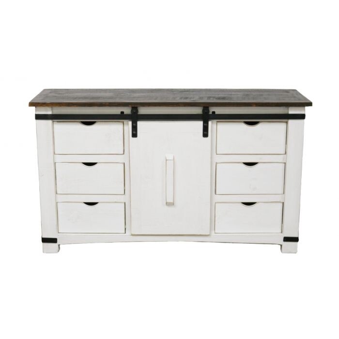 WEATHERED WHITE BARN DOOR DRESSER/BUFFET