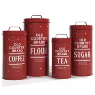 Set of 4 Old Country Brand Kitchen Canisters, Colour: Brick Red