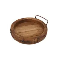 Round Farmhouse-Reclaimed Wood Tray With Handles-12 in, Colour: Waxed