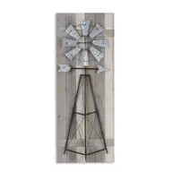 Rhea Wood Plank Metal Windmill Wall Décor