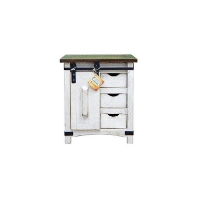 WEATHERED WHITE BARN DOOR NS/END TABLE