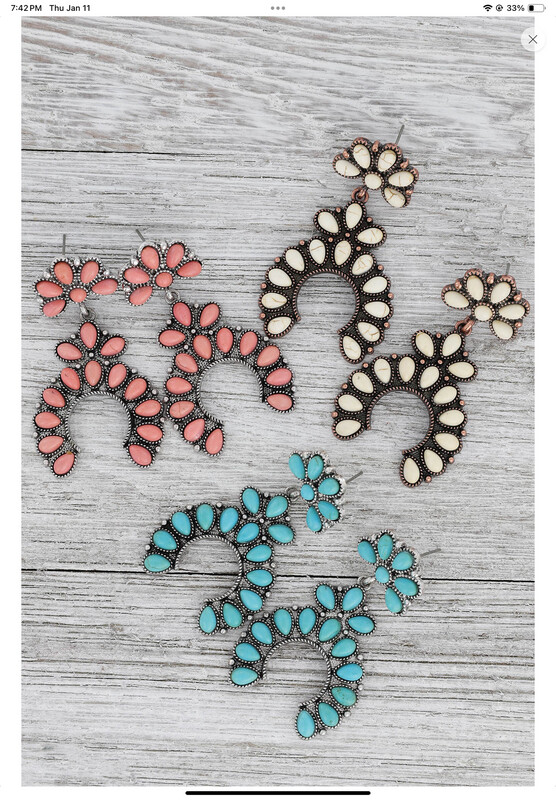 WESTERN TURQUOISE SQUASH BLOSSOM EARRINGS