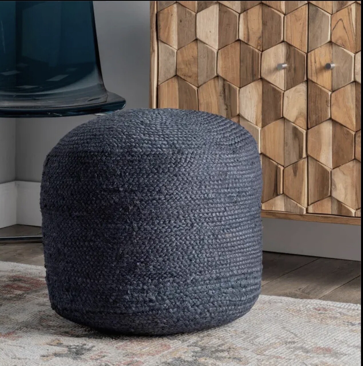 Bristol Braided Solid Jute Filled Ottoman Puff
