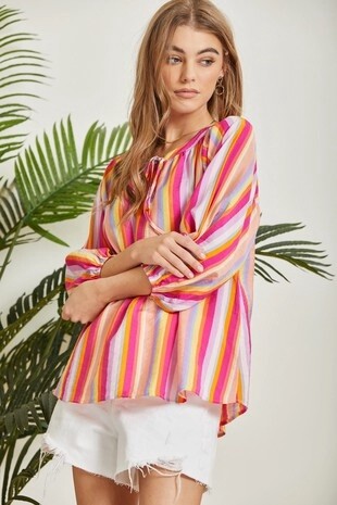 PLUS SIZE STRIPE TUNIC BLOUSE
