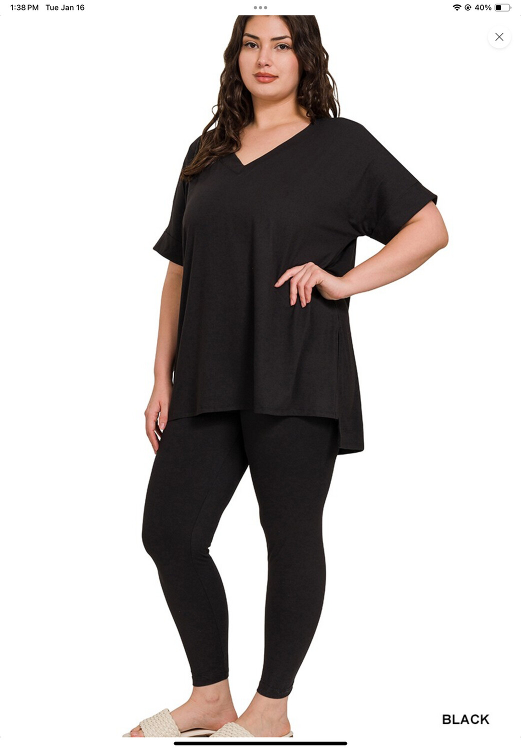 V NECK SHORT SLEEVE BRUSHED DTY MICROFIBER LOUNGEWEAR SET, Colour: Black, Size: Small
