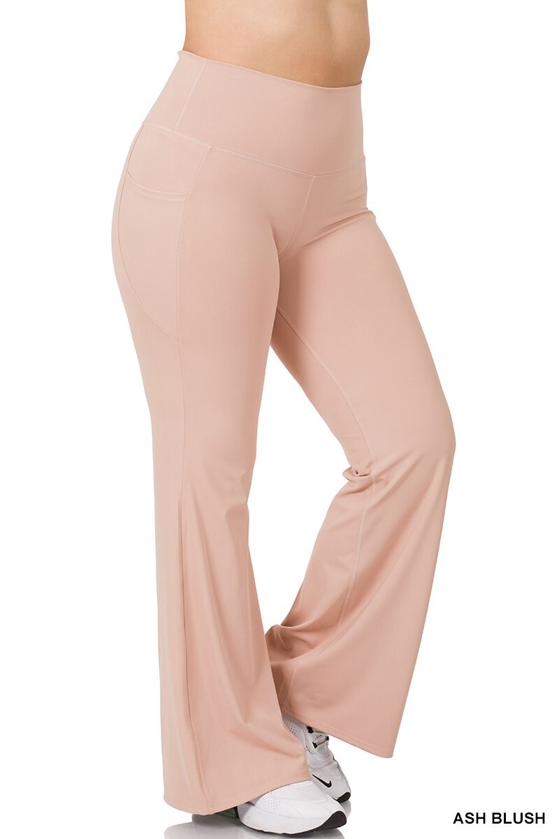Plus Athletic Wide Waistband Flare Yoga Pants, Size: 1X, Colour: Ash Blush