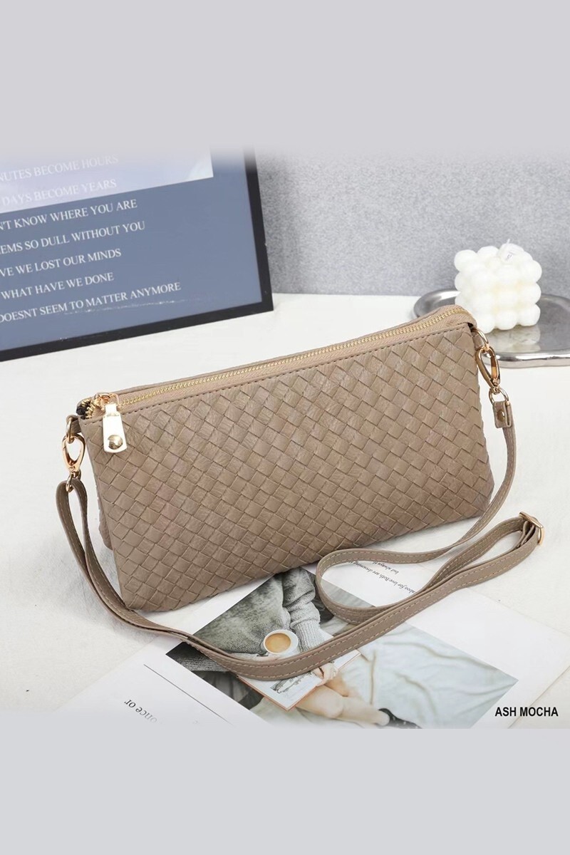 ALL IN ONE WOVEN VEGAN LEATHER PURSE CLUTCH