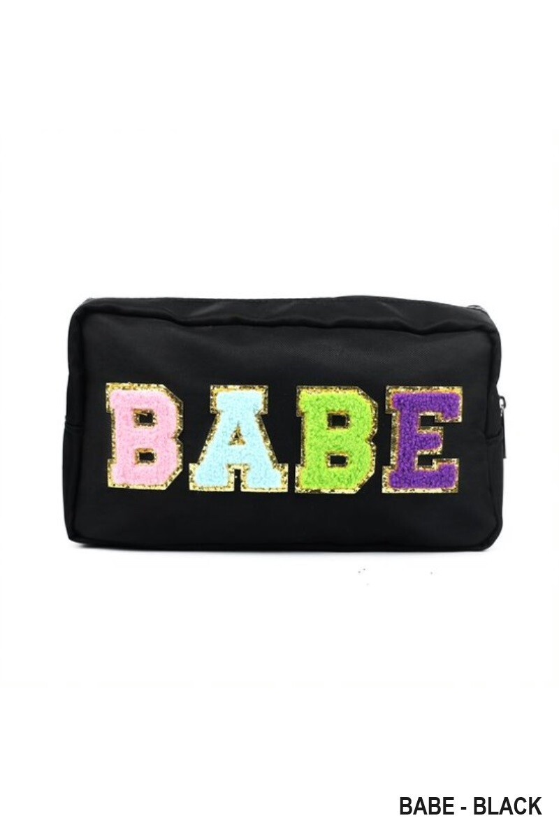 VARSITY LETTER COSMETIC MAKEUP BAG, Colour: Babe-Black