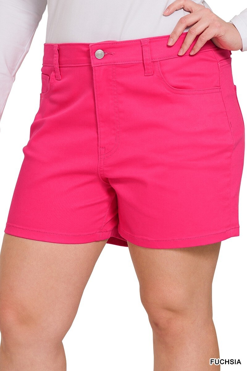 PLUS HIGH RISE COLOR JEAN SHORTS, Colour: Fuchsia, Size: 1X