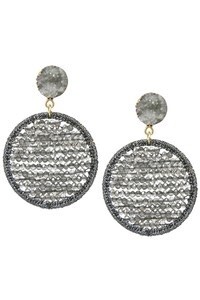 Druzy Stone Glass Beaded Disc Drop Earrings