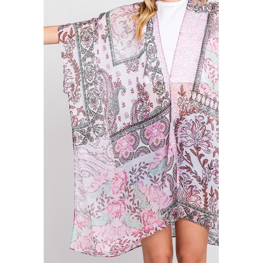PAISLEY FLOWER PRINT KIMONO, Colour: Pink
