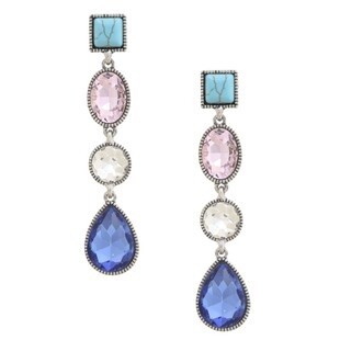 SQUARE OVAL TEARDROP DANGLE EARRING, Colour: Multi