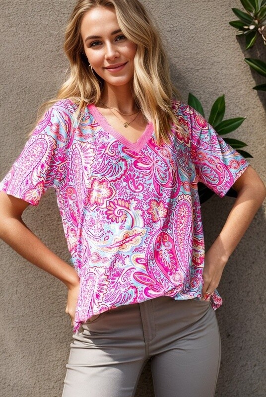 PLUS SOLID AND PAISLEY TOP