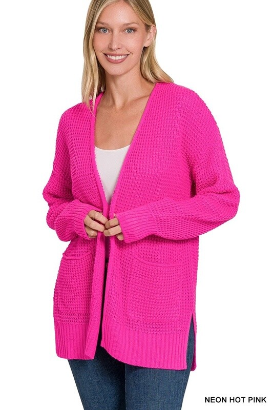 LOW GAUGE WAFFLE OPEN CARDIGAN SWEATER