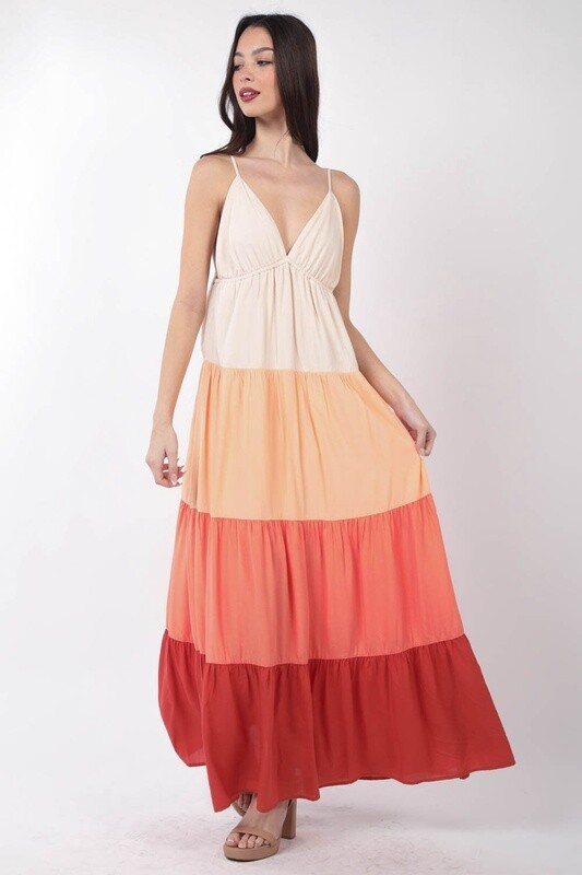 Color Block Woven Summer Maxi Dress