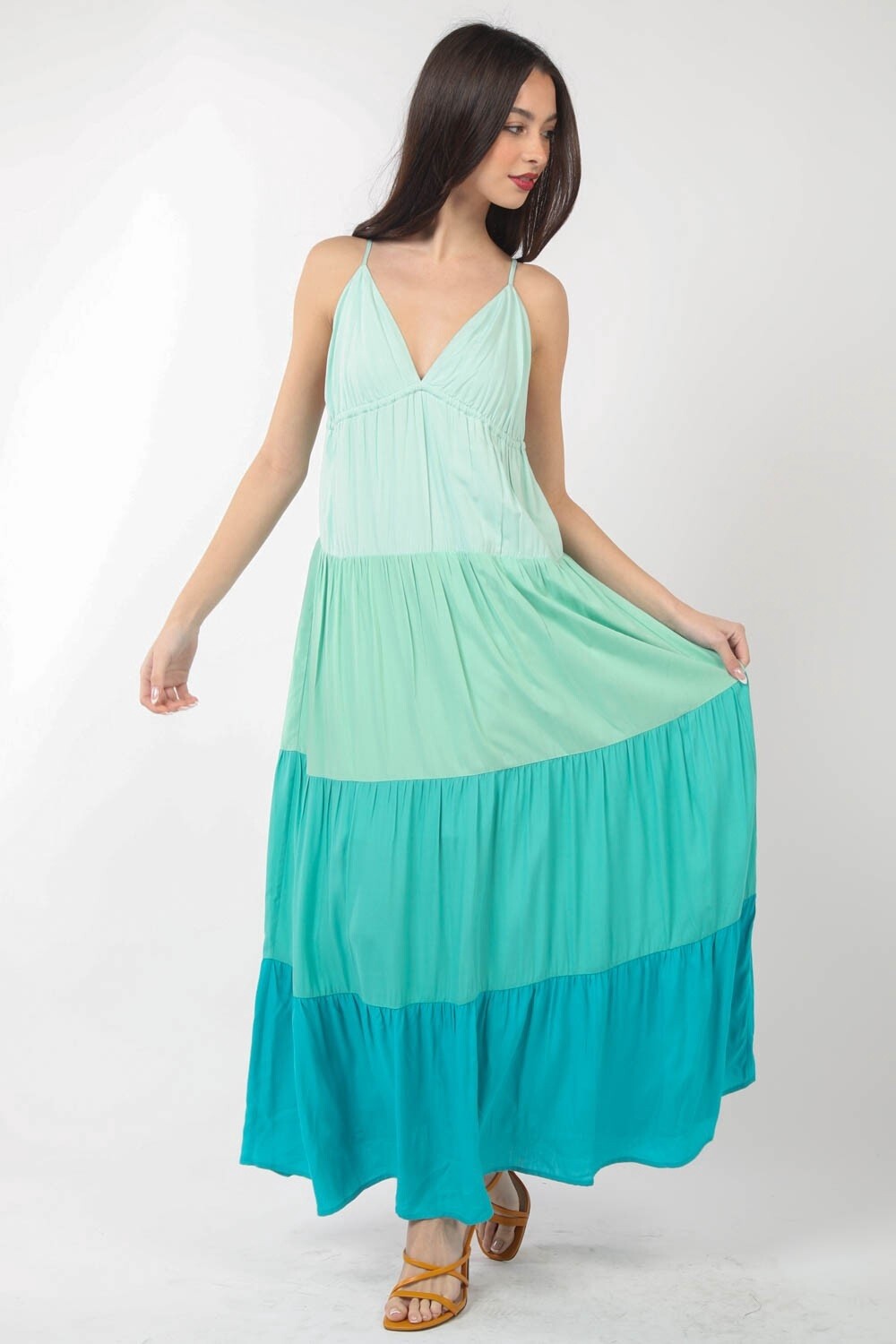 Color Block Woven Summer Maxi Dress, Colour: Mint Mix, Size: Small