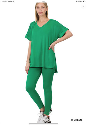 V NECK SHORT SLEEVE BRUSHED DTY MICROFIBER LOUNGEWEAR SET