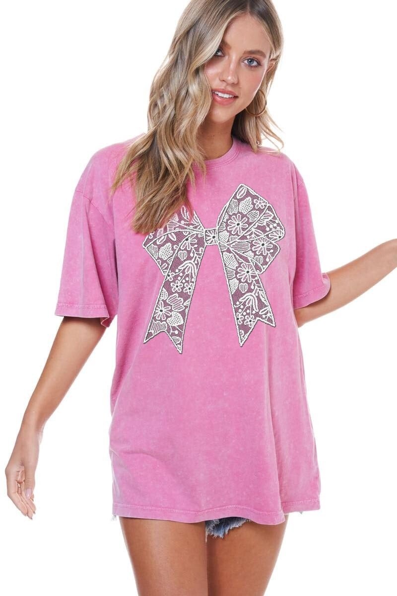 &#39;PUFF&#39; LACE RIBBON GRAPHIC TEE