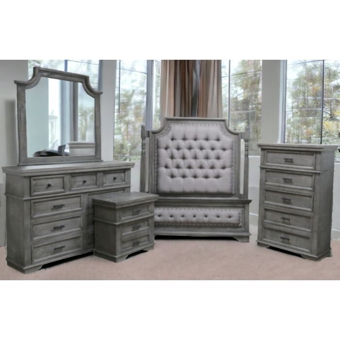 SAM KING PADDED GRAY BEDROOM SET