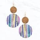 Circle Cork and Wood Patterned Drop Earrings, Colour: Multi 1