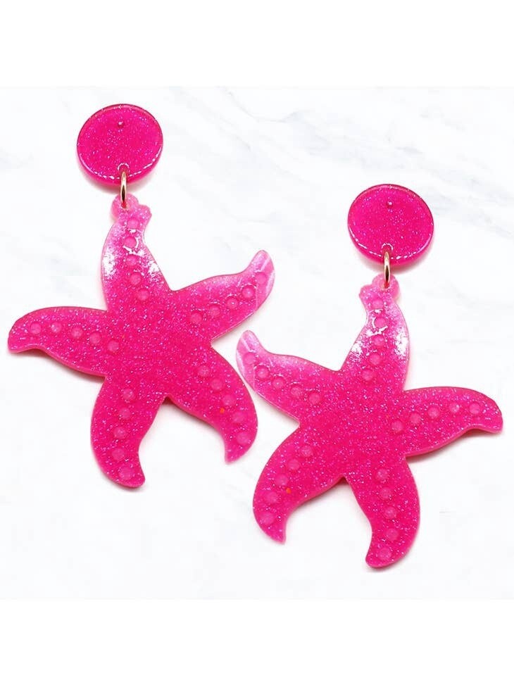 Glitter Large Starfish Earrings, Colour: Pink