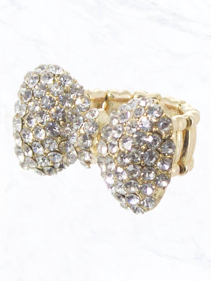 Rhinestone Metal Bow Stretch Ring
