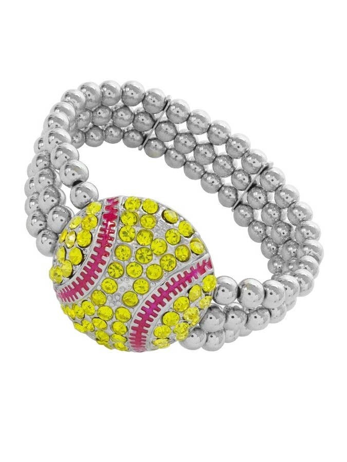 Softball With Rhinestone &amp; Metallic Beads Bracelet