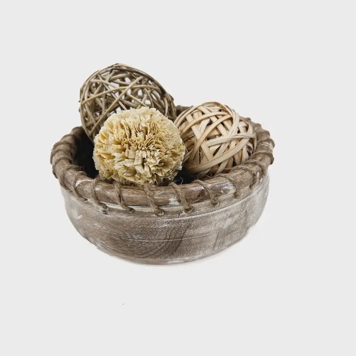 Wooden Bowl with Jute 8x8in