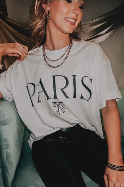 Paris with Bows White Graphic Tee