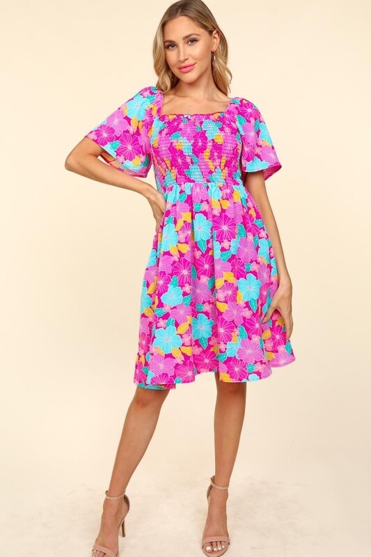 BABYDOLL FLORAL DRESS WITH SIDE POCKETS