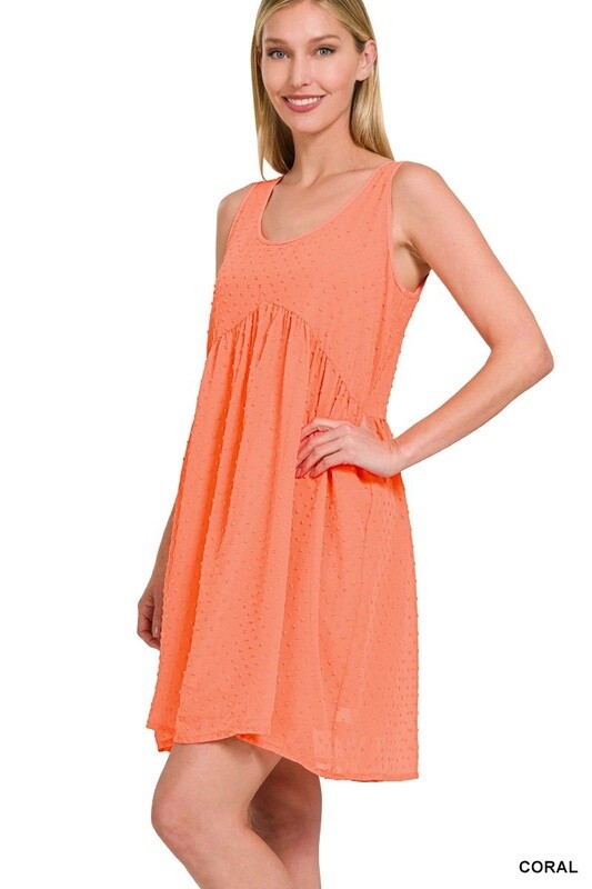 SWISS DOT BABYDOLL SCOOP NECK DRESS