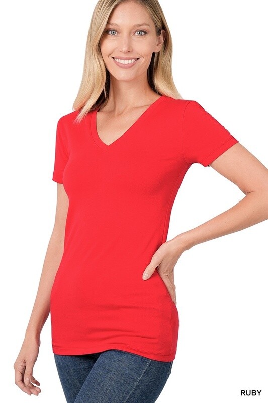 BASIC COTTON V-NECK SHORT SLEEVE TEE