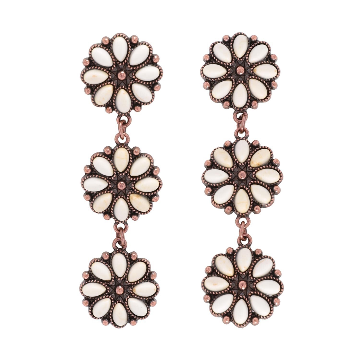 WESTERN FLORAL CONCHO EARRINGS, Colour: White