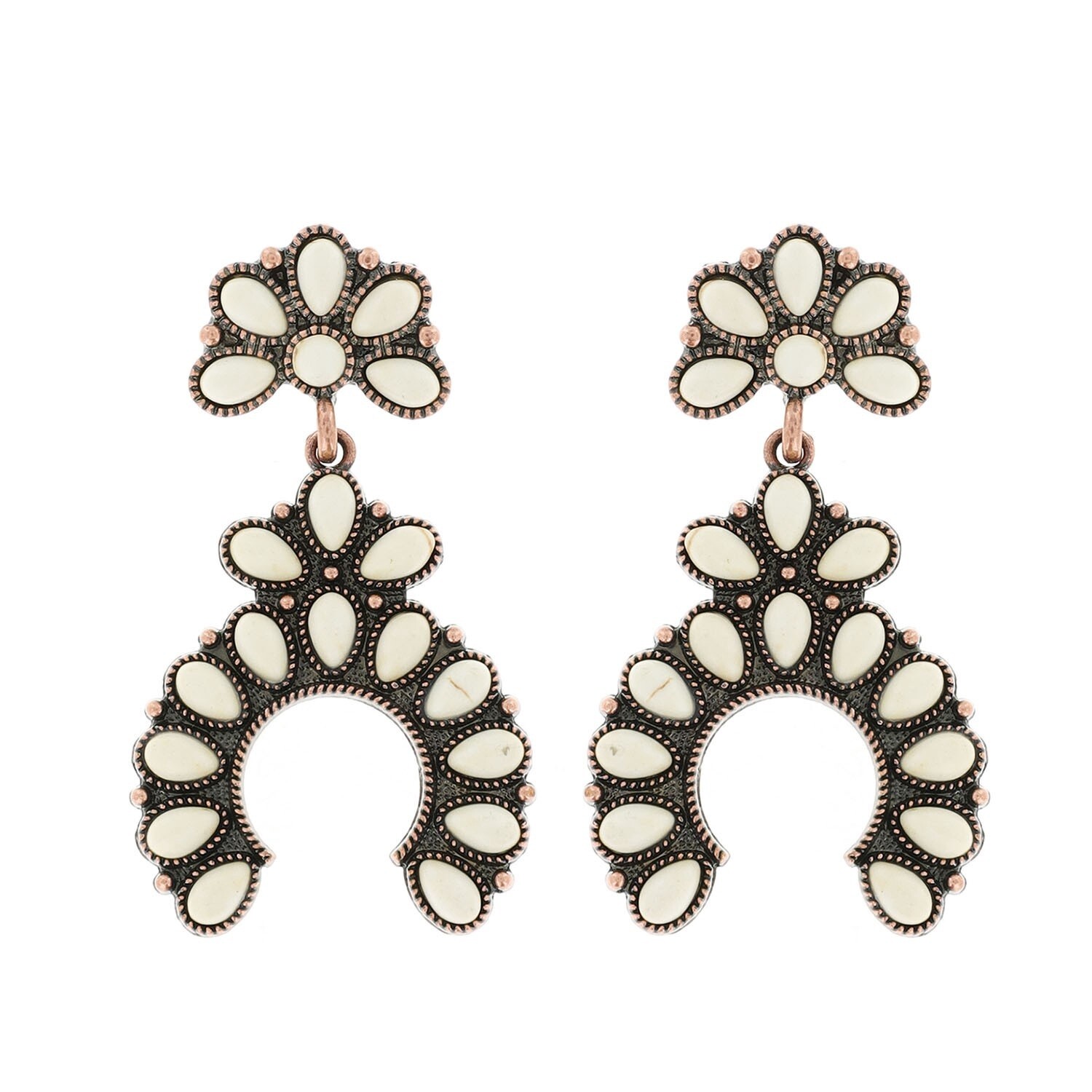 WESTERN TURQUOISE SQUASH BLOSSOM EARRINGS, Size: WHITE