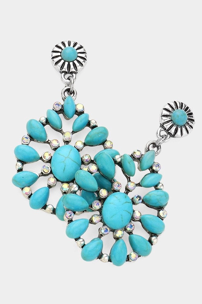 Natural Stone Embellished Western Dangle Earrings