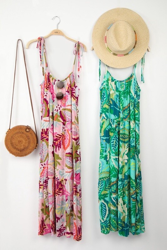 Sleeveless Tropical Printed Summer Midi Dress