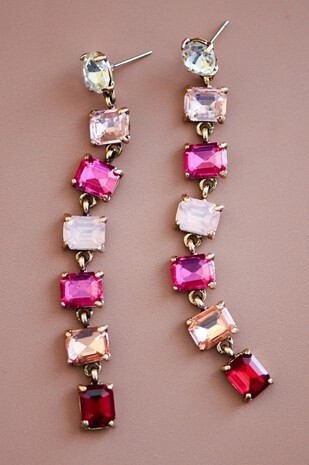 Multi Pink Red Crystal Statement Drop Earrings