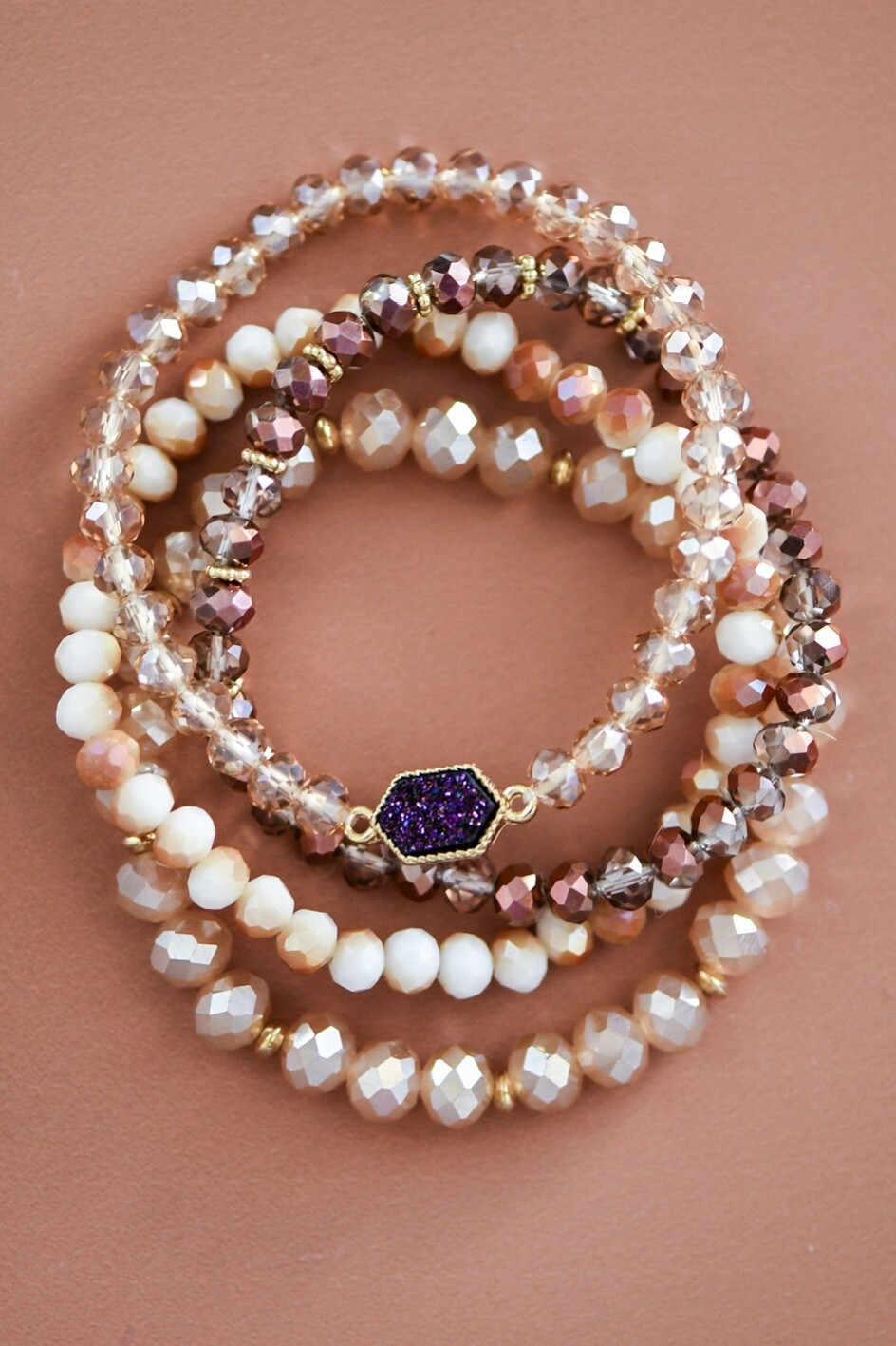 Glass Crystal Beaded Stacking Stretch Bracelet Set, black: Brown
